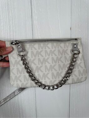 Michael Kors MK Signature Logo Pull Chain Belt Bag Fanny Pack - Gray Silver